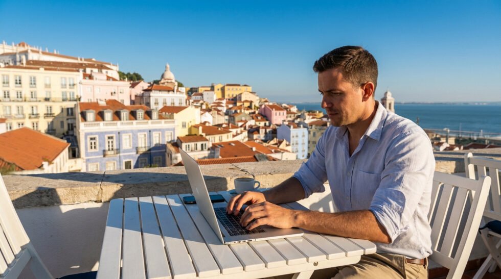 Working from Lisbon with a view over the rooftops